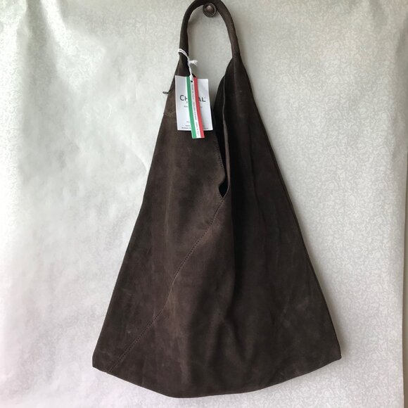 CHEVAL Firenze  Suede Genuine Leather Hobo Bag w Pouch   Brown Made In Italy - Picture 1 of 9